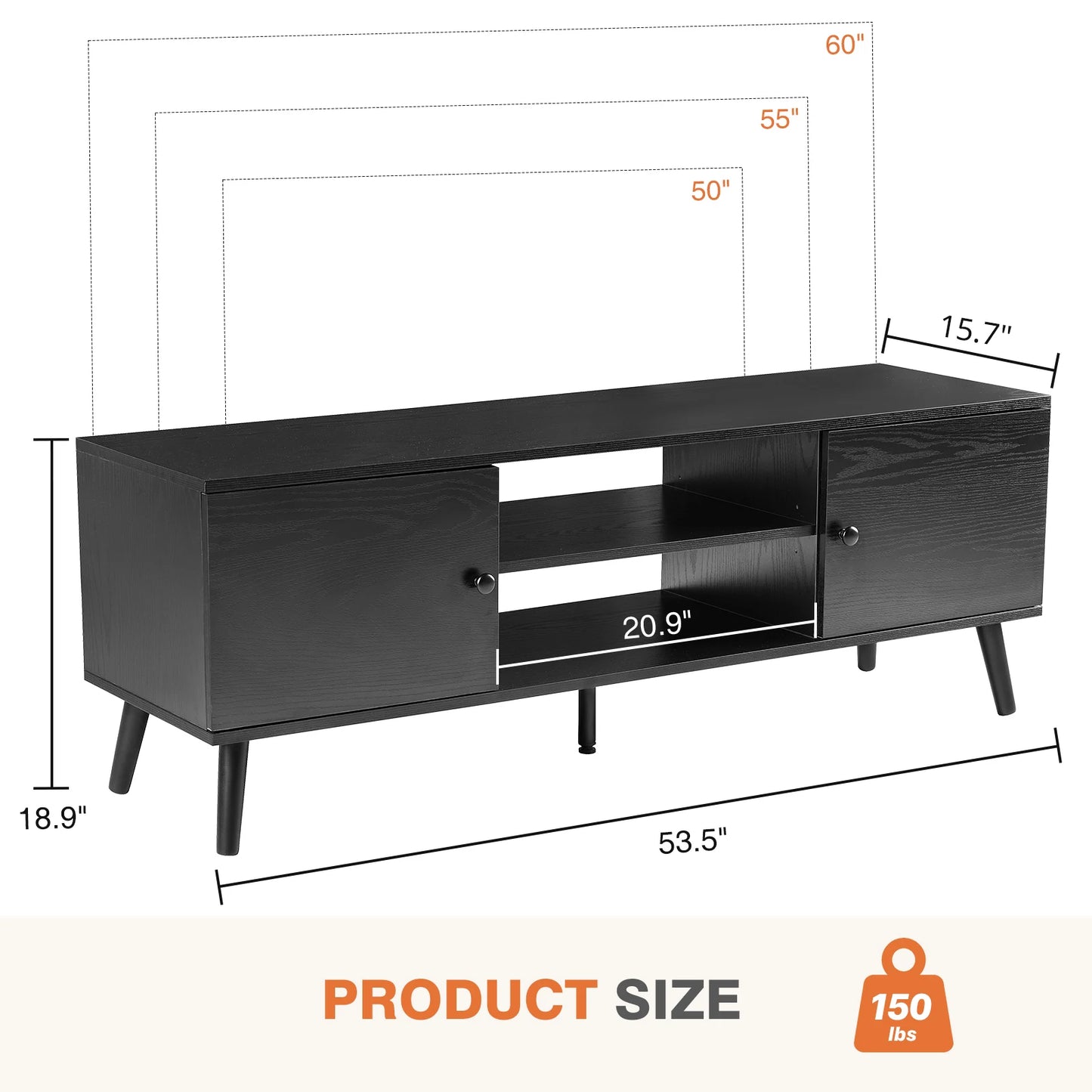 JHK Wooden Fireplace TV Stand With Adjustable Shelves And Storage
