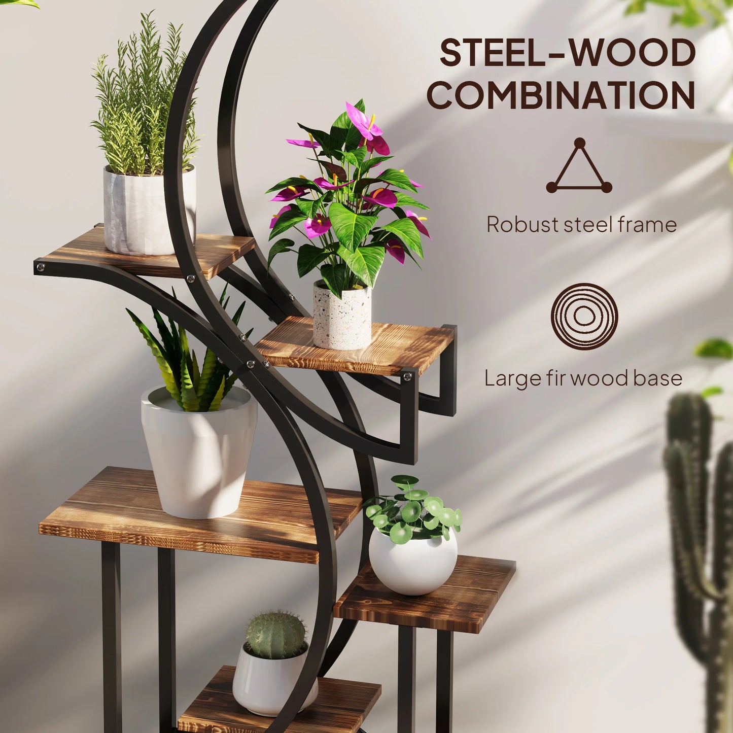 S Shaped Corner Plant Stand With Metal Frame Carbonized Finish