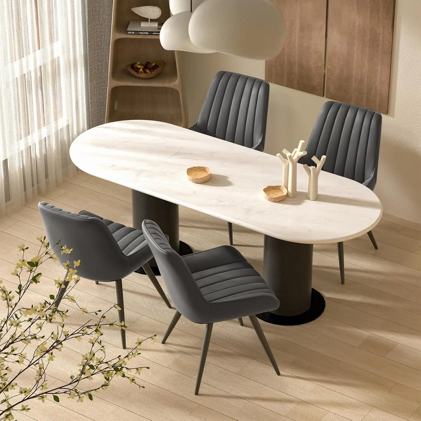 Modern Dining Chairs Set of 4 With Thick Cushions Upholstered Fabric
