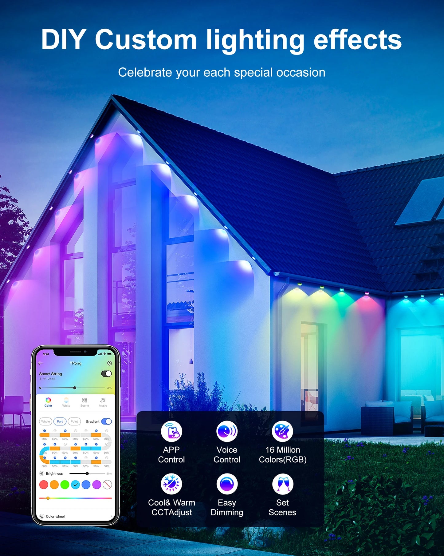 Aiopp RGBIC Outdoor Lights 60 90 LEDs IP67 Waterproof