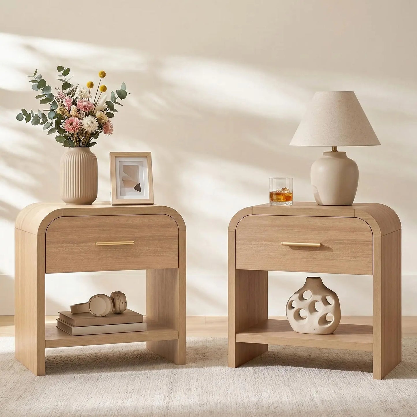 Nightstand Set of 2 Modern Minimalist Two Drawer Bedside Tables