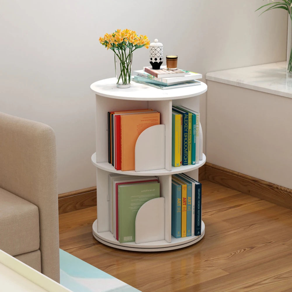 Rotatable Wooden Bookshelf With 360 Degree Display Stand Organizer