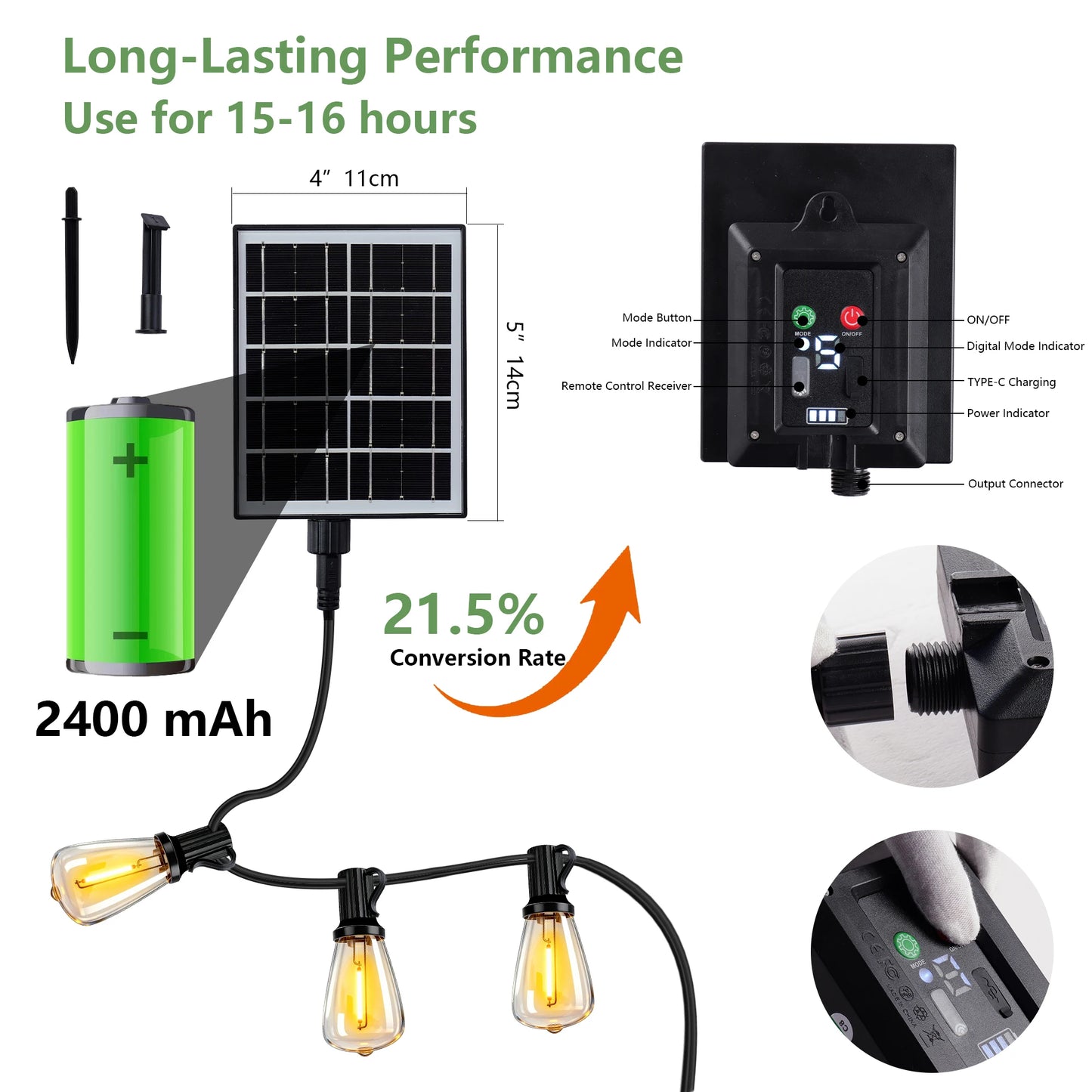 ARLGSITE Solar Outdoor String Lights IP65 Waterproof