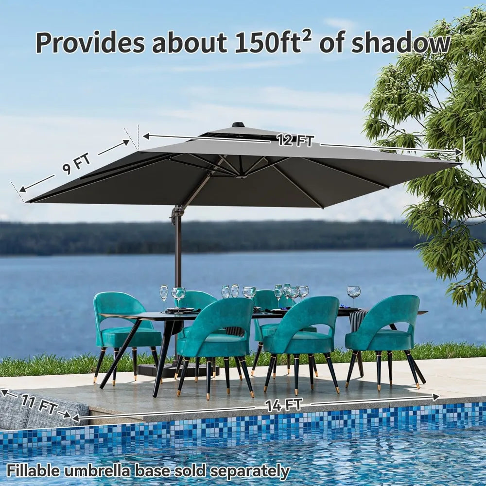 NONECN Cantilever Patio Umbrella Heavy Duty Offset Design 360 Rotation
