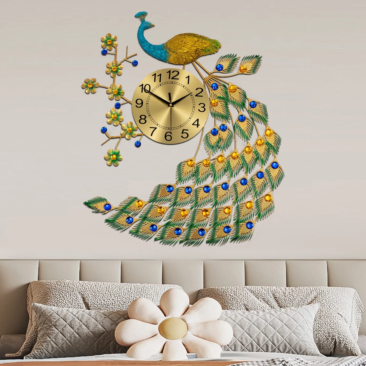Peacock Wall Clock Modern Art Acrylic Decor Living Room