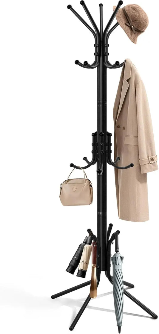 Freestanding Coat Rack With 15 Hooks Hall Tree For Entryway
