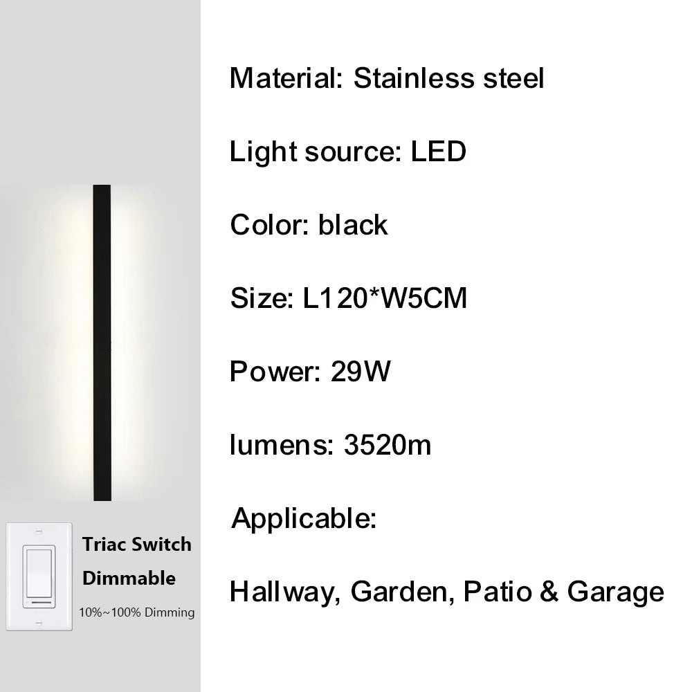 IISINUO Outdoor Porch Wall Light Dimmable Stainless Steel IP67