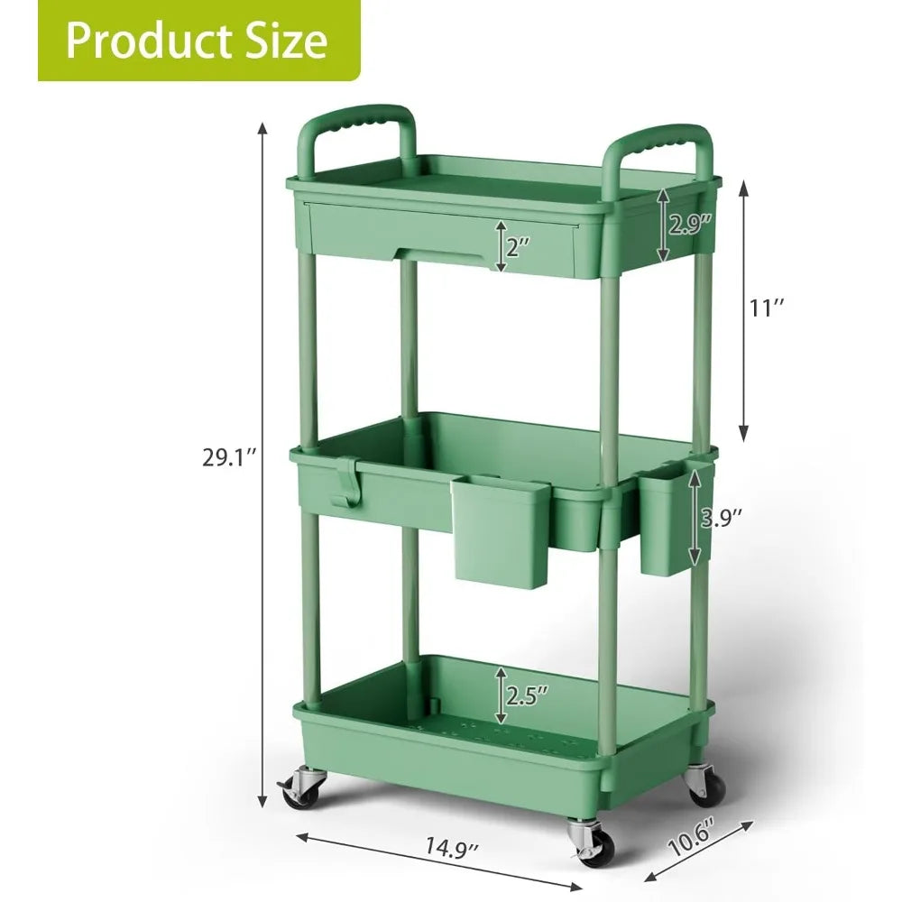 NBVCX Three Tier Rolling Cart Organizer For Laundry Kitchen