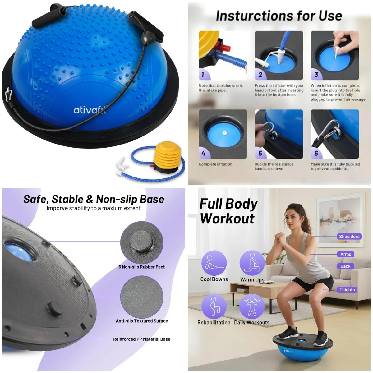 YTYIN Balance Ball Half Exercise Ball For Balance Workouts