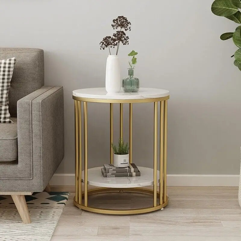 Wisfor 2-Tier Marble Round Side Table Coffee Table Nightstand Jewellery Storage