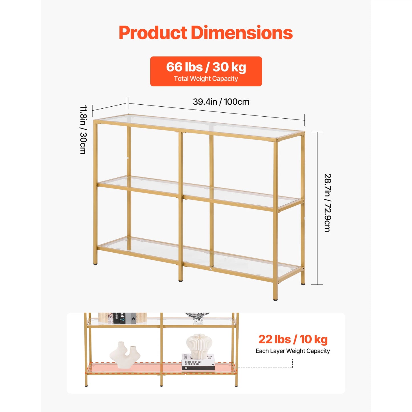 SucceBuy Glass Console Table With Tempered Top And Iron Legs