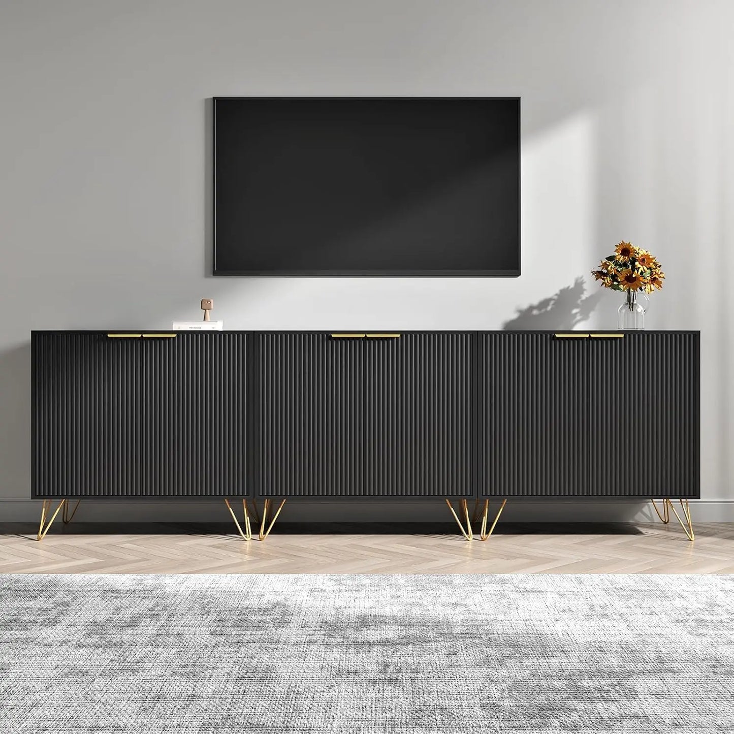 Buffet Cabinet Set Of 3 Storage Cabinets With Metal Legs And Adjustable Shelves