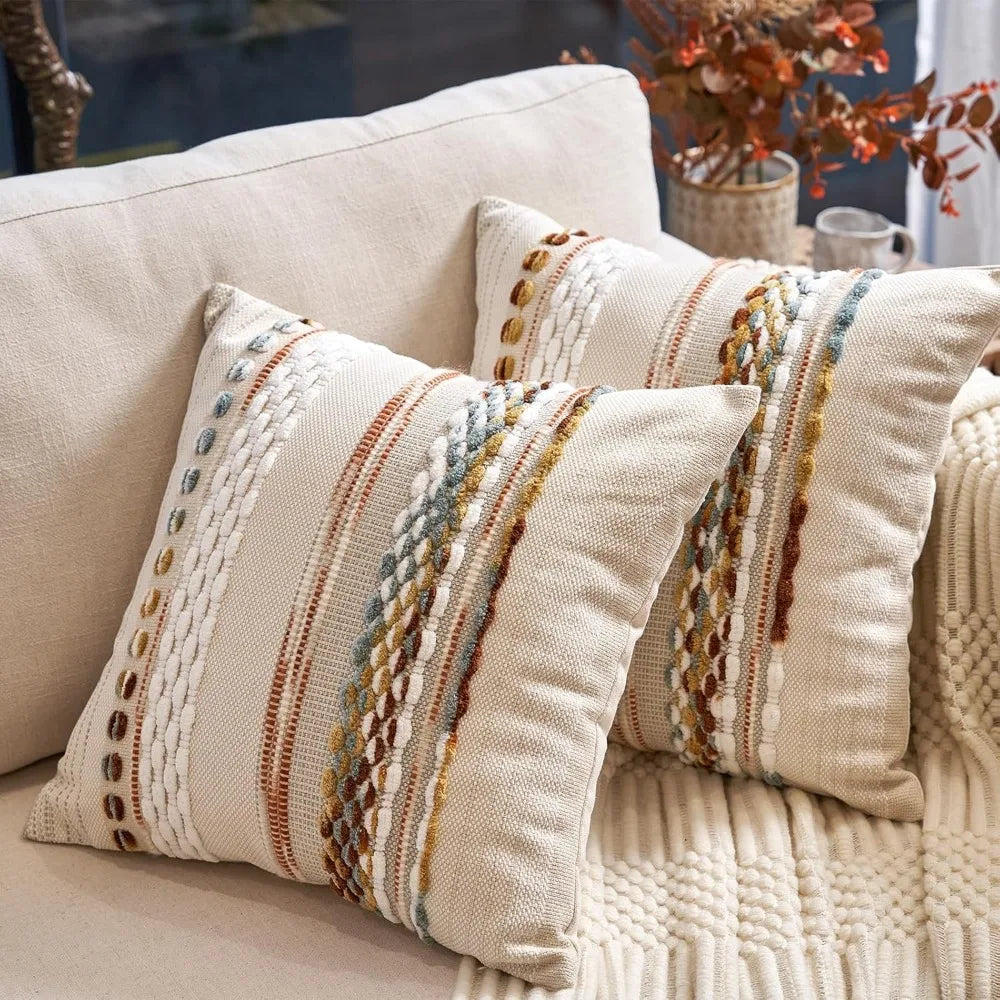 NBVCX Boho Stripe Chenille Tufted Pillow Covers Set Of 2