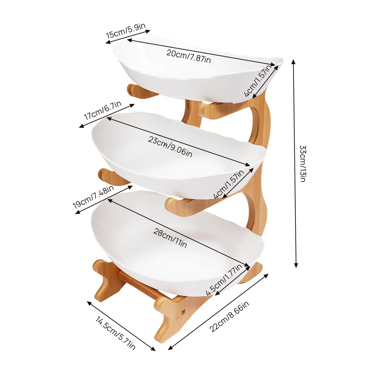 3 Tier Bamboo Wood Fruit Plate Stand For Party Desserts
