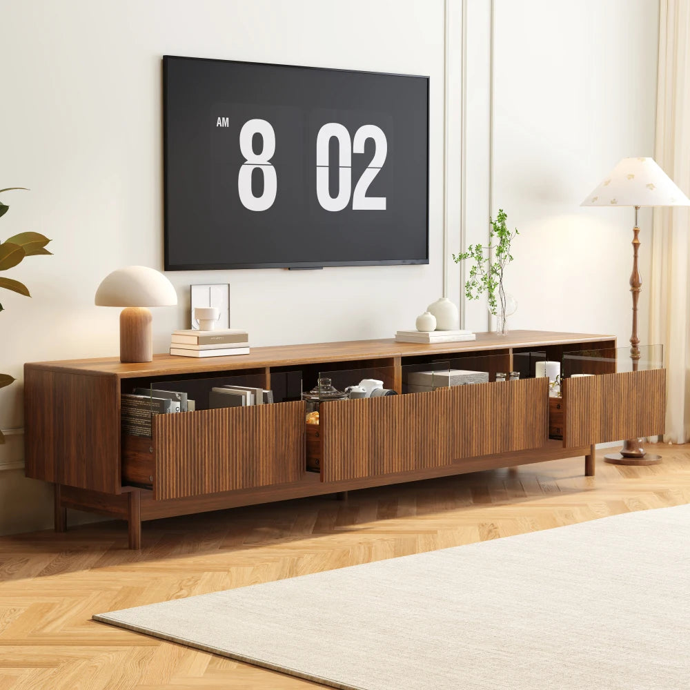 Modern TV Stand Entertainment Center With Glass Drawers