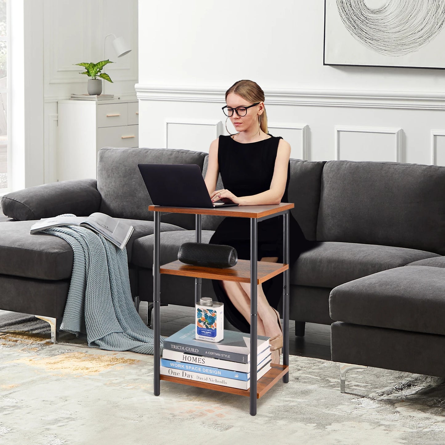 JHK 3 Tier End Table With Adjustable Feet Space Saving