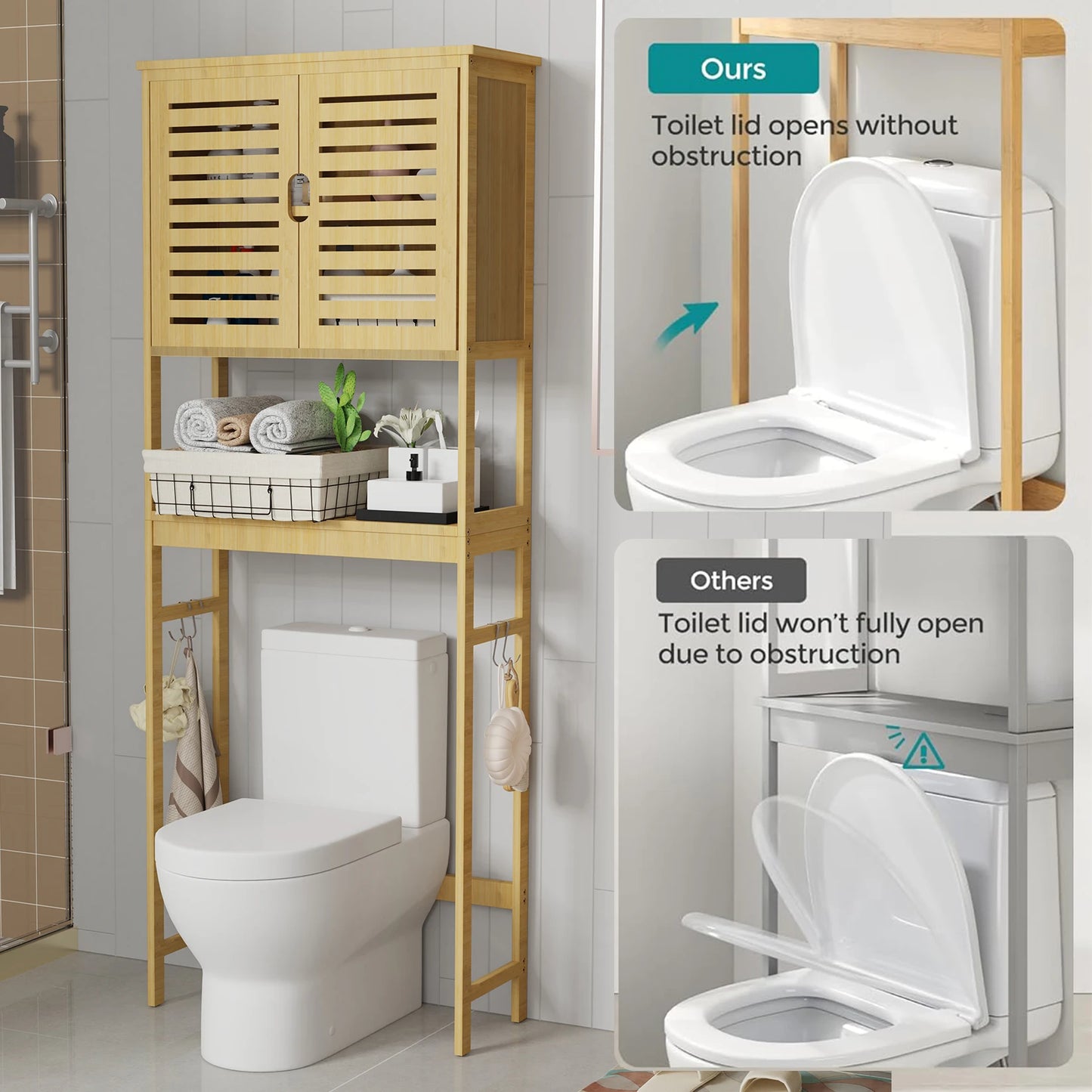 Wisfor Bamboo Over The Toilet Storage Cabinet Free Standing