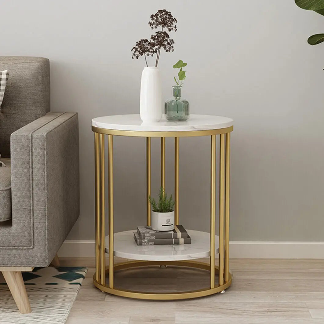Wisfor 2-Tier Marble Round Side Table Coffee Table Nightstand Jewellery Storage