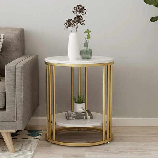 Wisfor 2-Tier Marble Round Side Table Coffee Table Nightstand Jewellery Storage