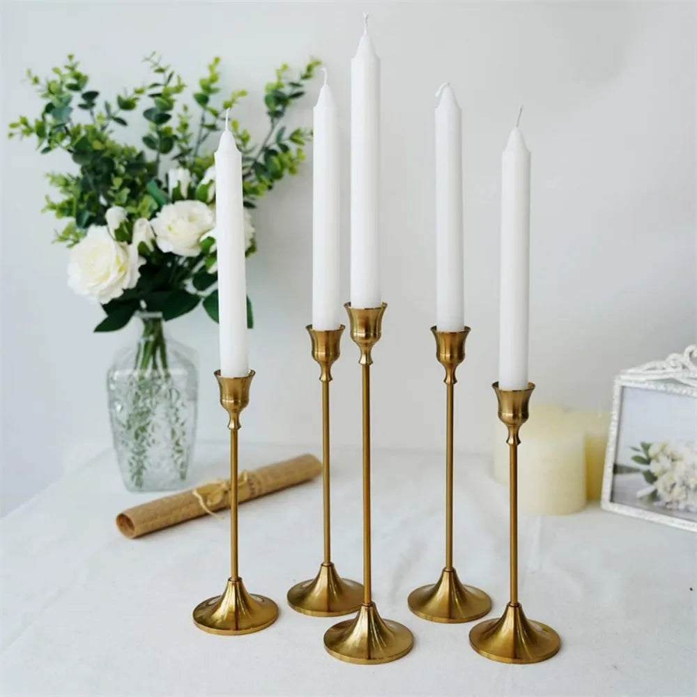 Romantic Gold Metal Taper Candle Holders Set European Style