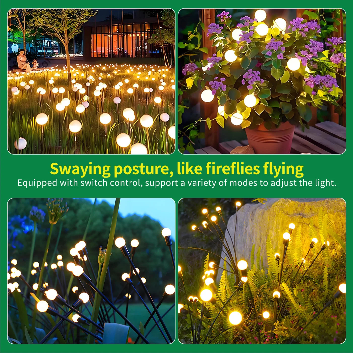 8-Head Solar Firefly Lights Outdoor LED Garden Pathway Waterproof
