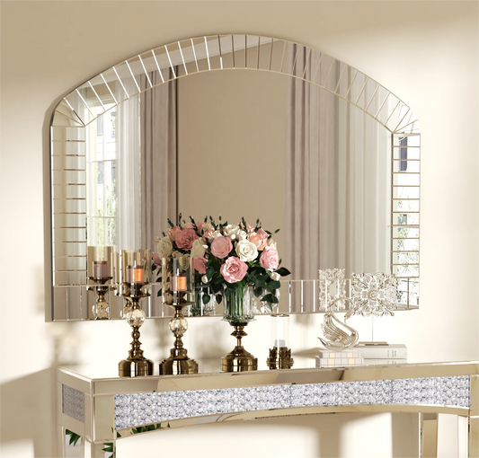 Arched Wall Mirror With Bling Beveled Edge In Silver Glass