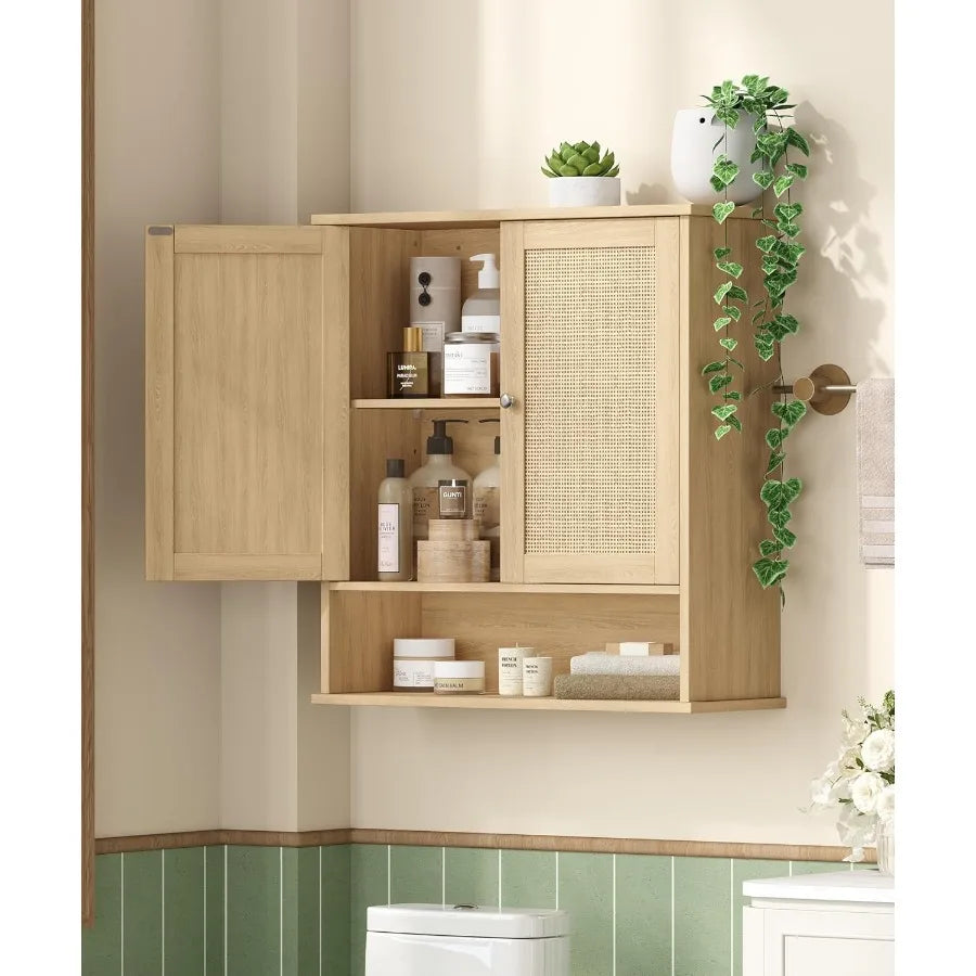XIUWO Modern Medicine Cabinet With Adjustable Shelf And Rattan Doors