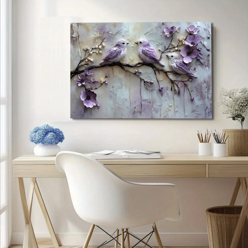 Bird Flower Painting Nature Inspired Mural With Textured Background