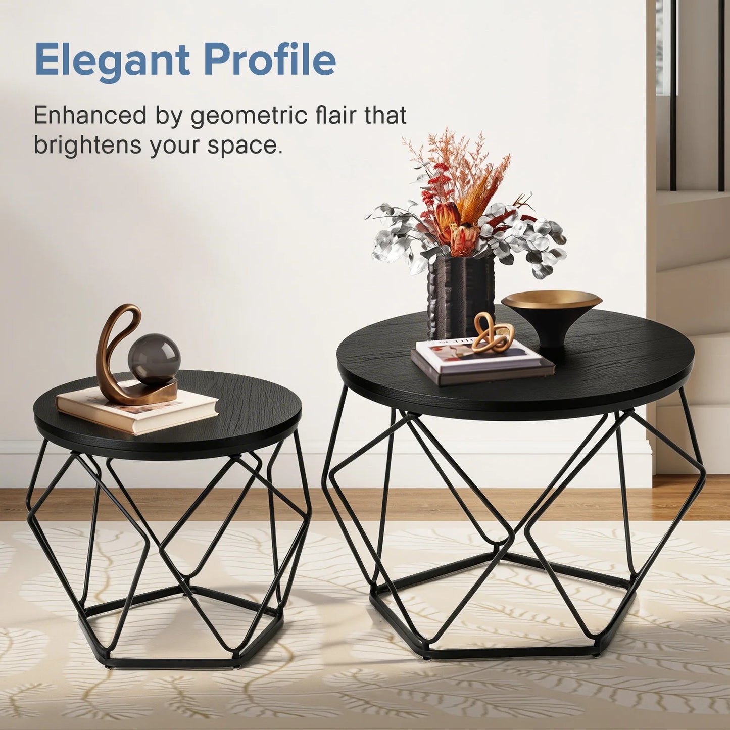 JHK Nesting End Tables Set Of 2 With Hidden Storage