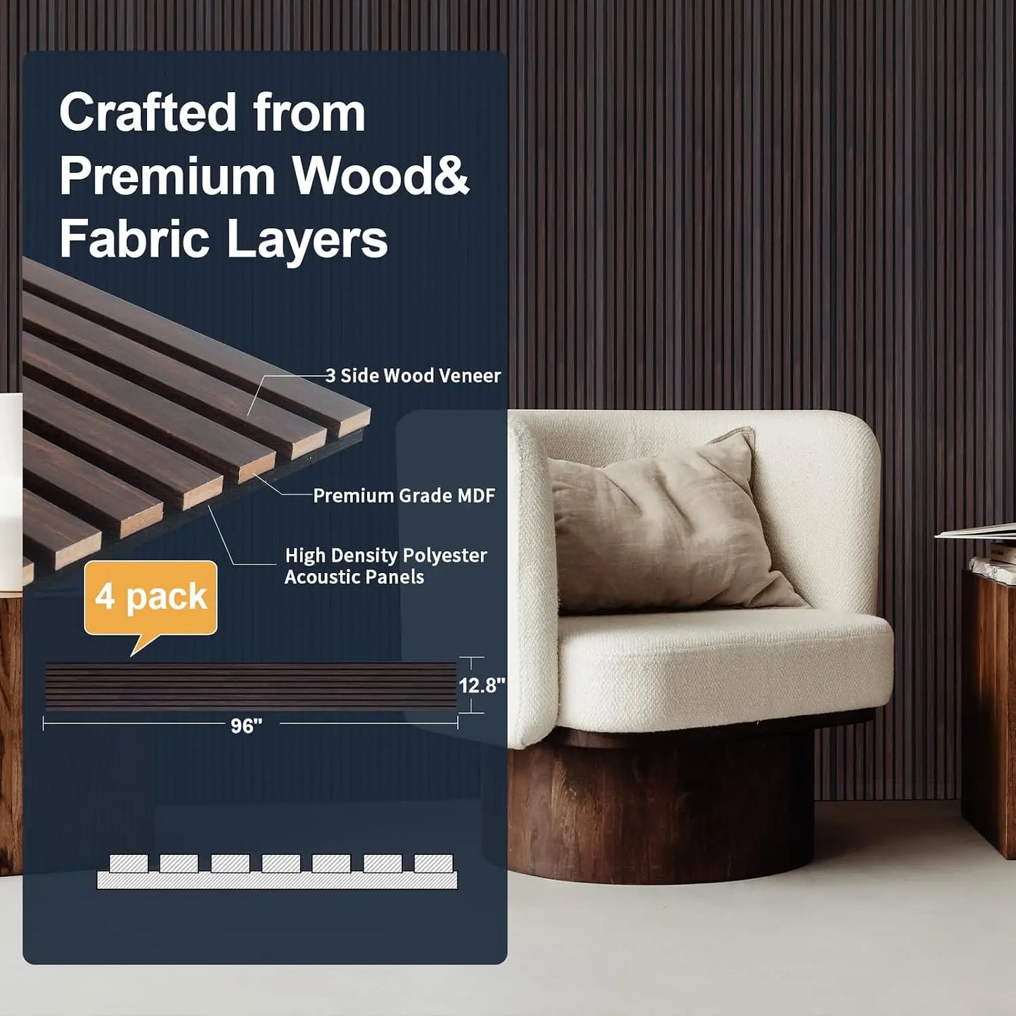 Wood Slat Wall Panels For Interior Soundproof Noise Cancelling Decor