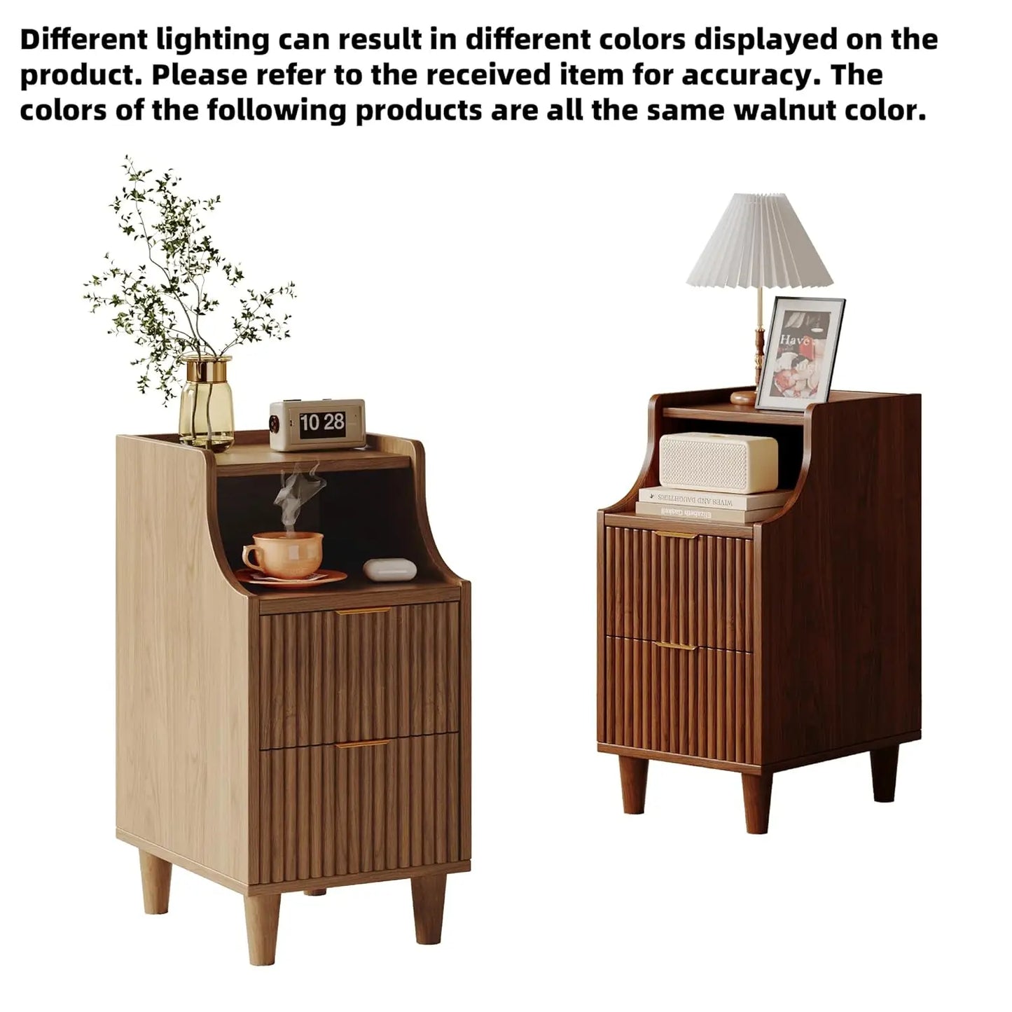Frame Narrow Nightstand Set Of 2 With 2 Drawers Fluted