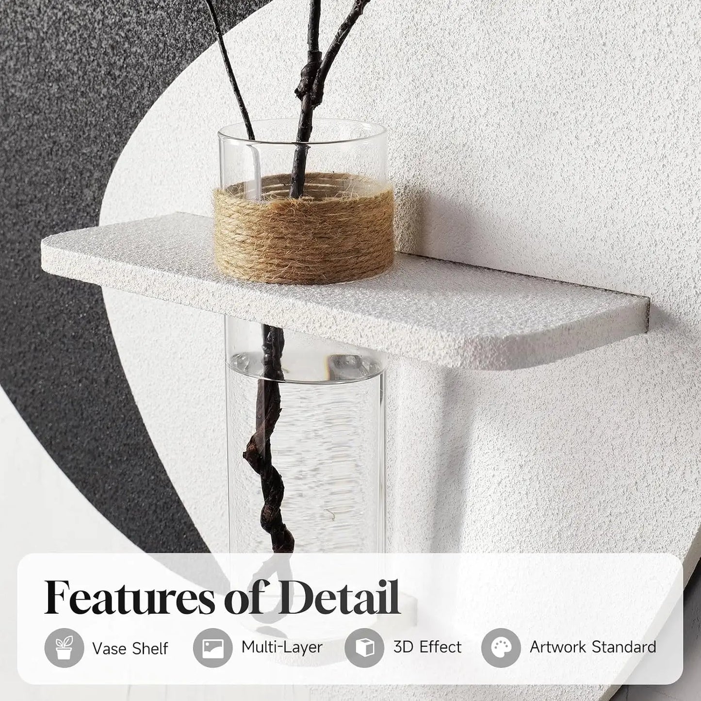 3D Textured Japandi Wall Art With Vase And Shelf Accent
