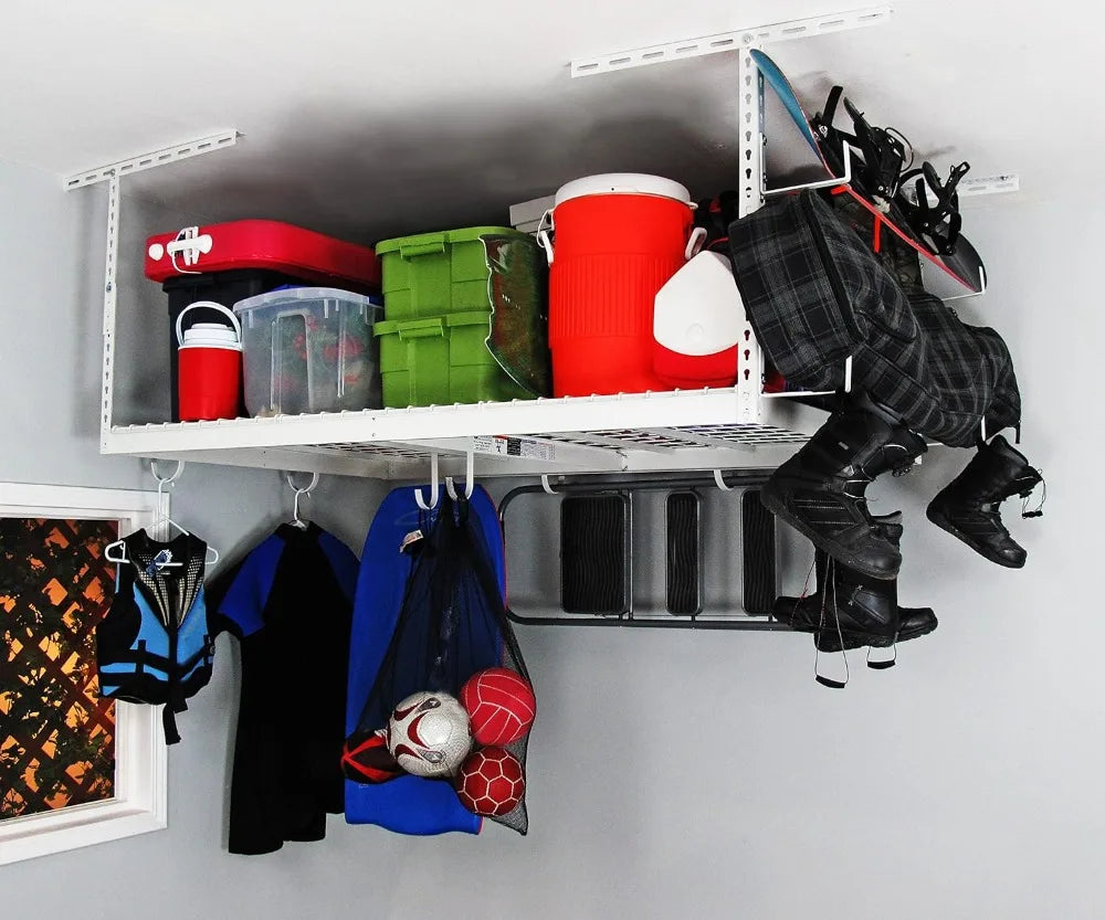 Heavy Duty 4x6 Overhead Garage Storage Rack, 500 lb Capacity, Adjustable Steel Ceiling Mount Shelves, 2 Pack