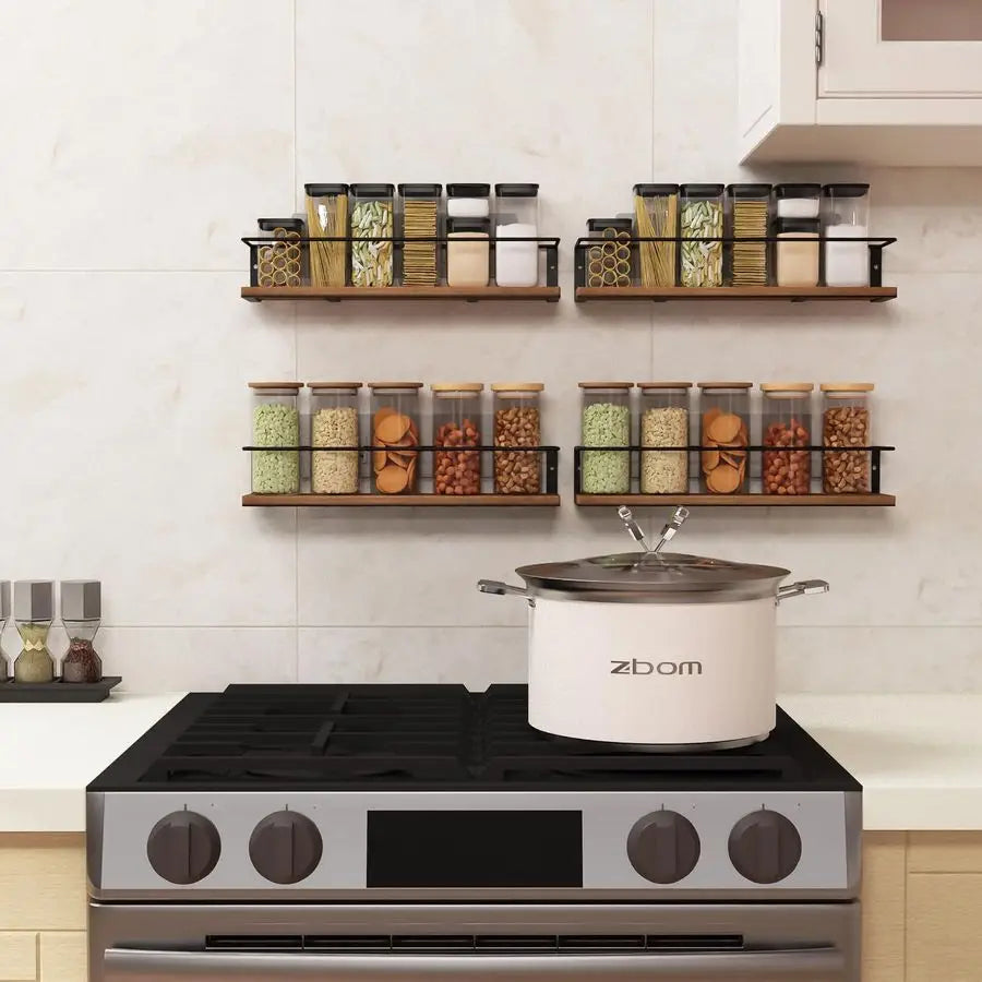 Rack SelfAdhesive or drilling, Rustic Style Hanging Spice Rack, Spice Organization for Cabinet Door or Wall Mount, Over The Stov