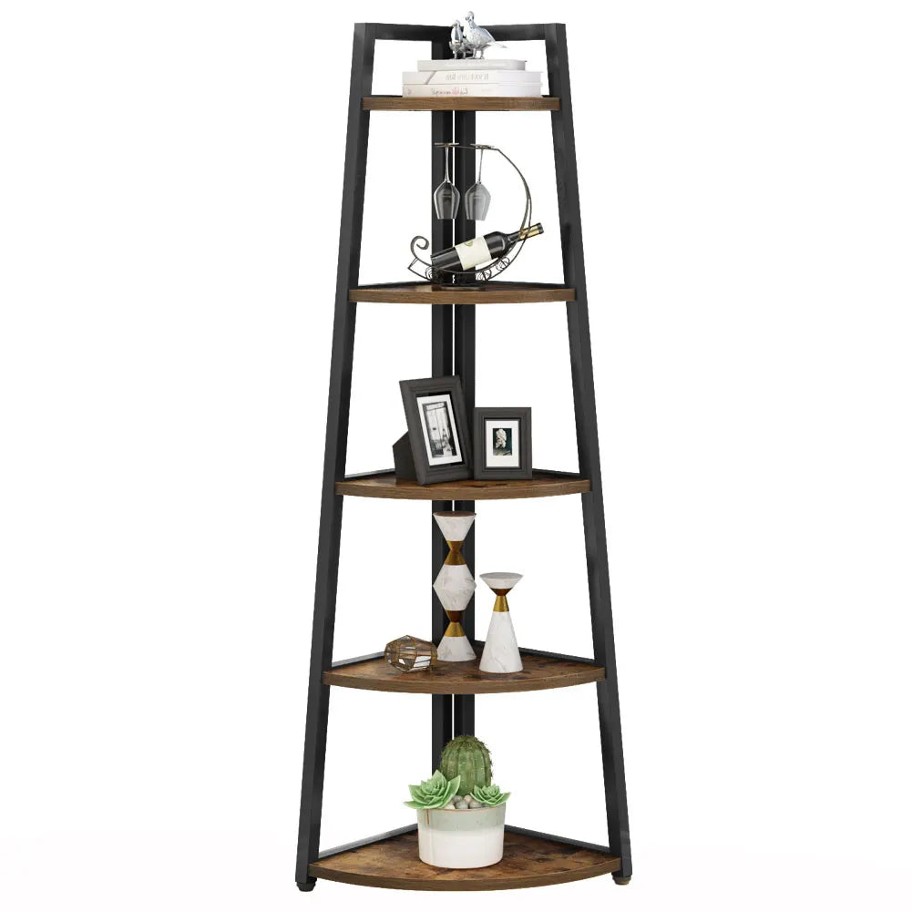 Tribesigns Corner Bookshelf Five Tier Wood Bookcase Rack