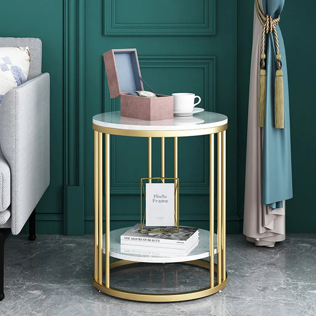 Wisfor 2-Tier Marble Round Side Table Coffee Table Nightstand Jewellery Storage