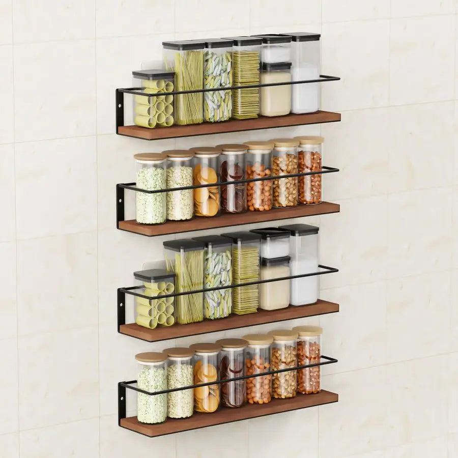 Rack SelfAdhesive or drilling, Rustic Style Hanging Spice Rack, Spice Organization for Cabinet Door or Wall Mount, Over The Stov