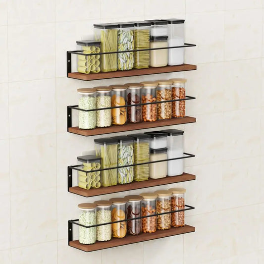 Rack SelfAdhesive or drilling, Rustic Style Hanging Spice Rack, Spice Organization for Cabinet Door or Wall Mount, Over The Stov