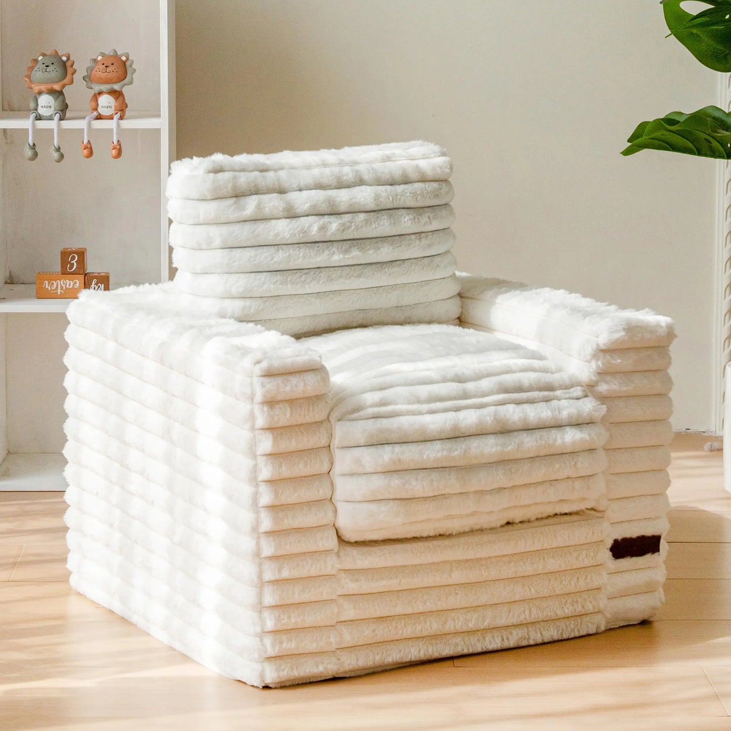 XIUWO Kids Bean Bag Chair With Faux Fur And Pillows