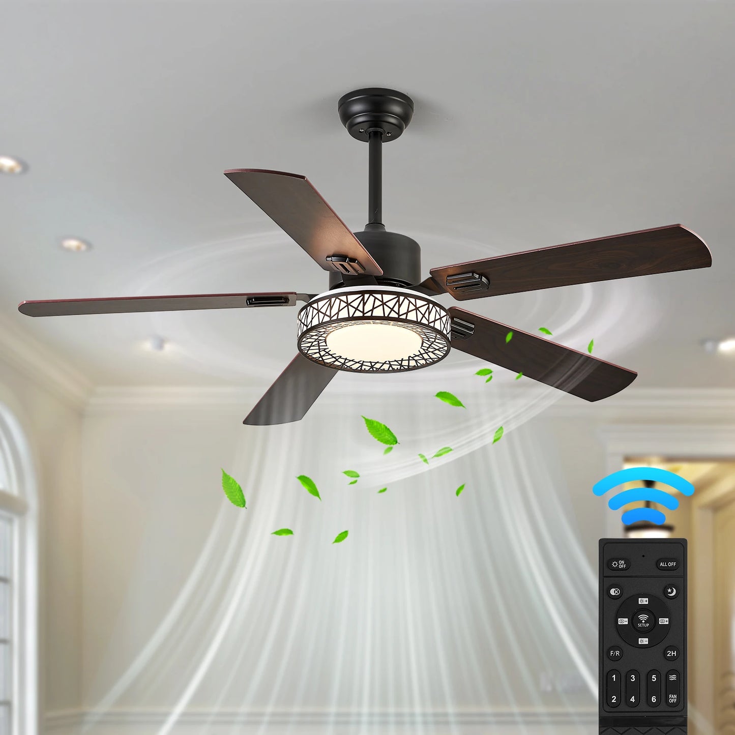GreeLustr Modern Ceiling Fan With LED Lamp Pendant Light Fandelier