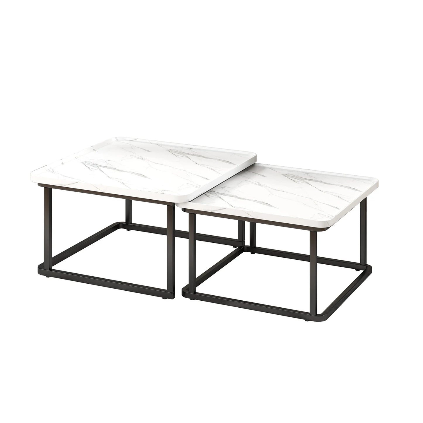 HiMISS Square Nesting Coffee Tables With Fluted Wood Design