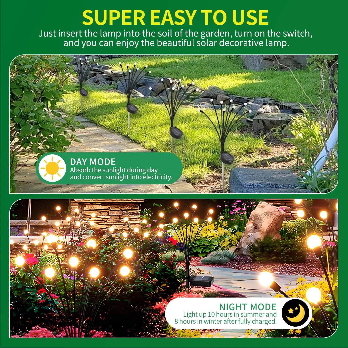 8-Head Solar Firefly Lights Outdoor LED Garden Pathway Waterproof