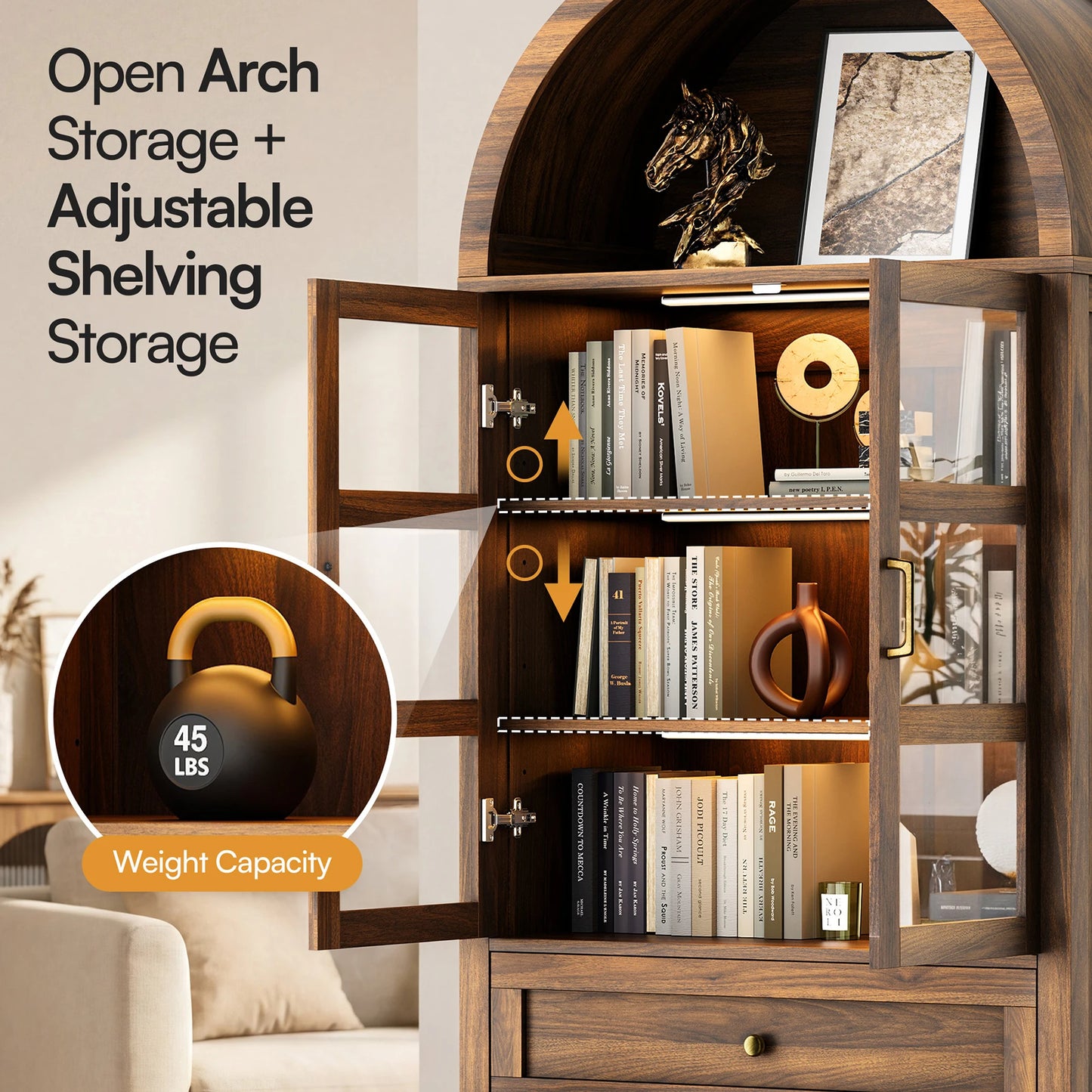 Cottinch Arched Wood Storage Cabinet With Dimmable Led Lights