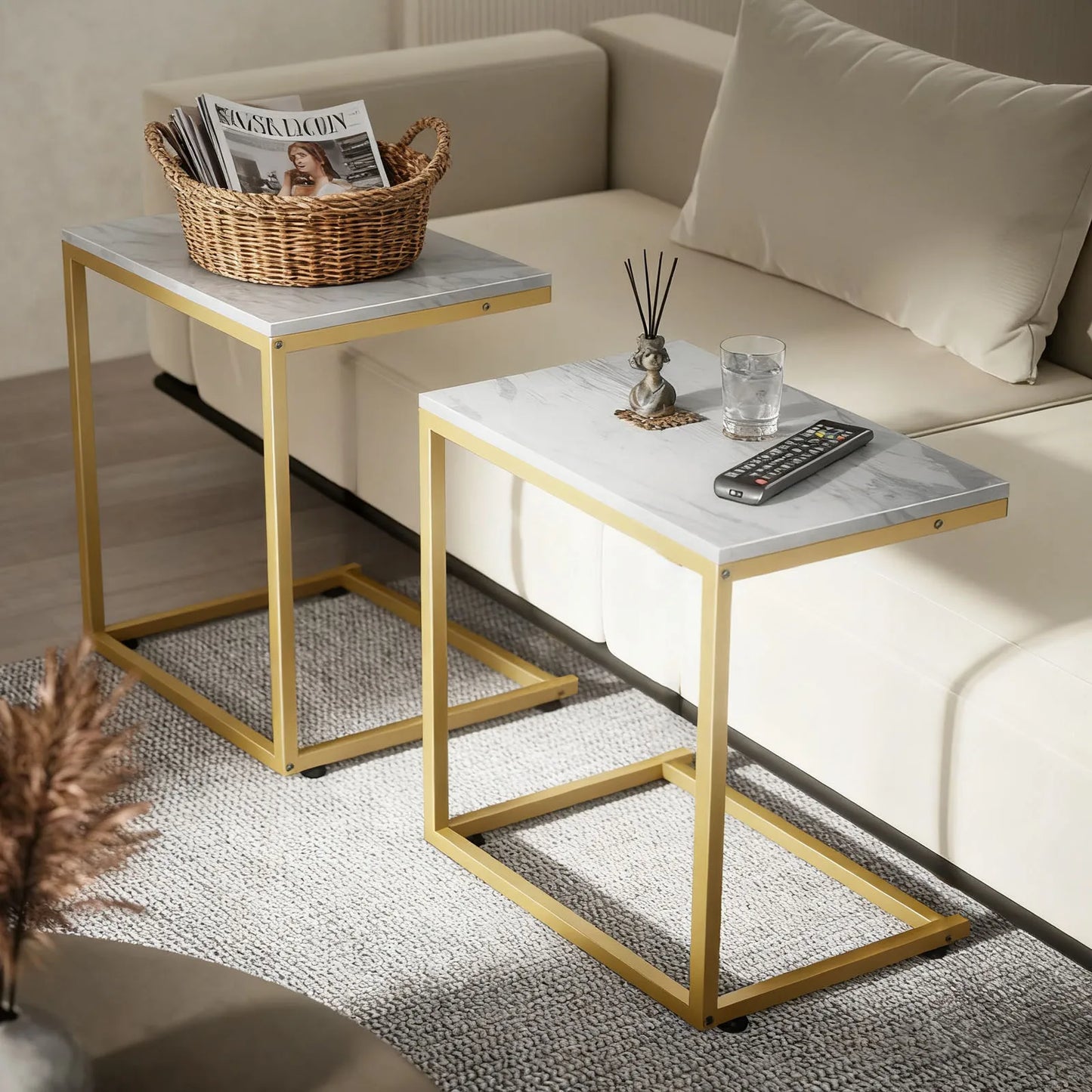 Chitooma Modern Metal C Shape Couch Side End Table Set