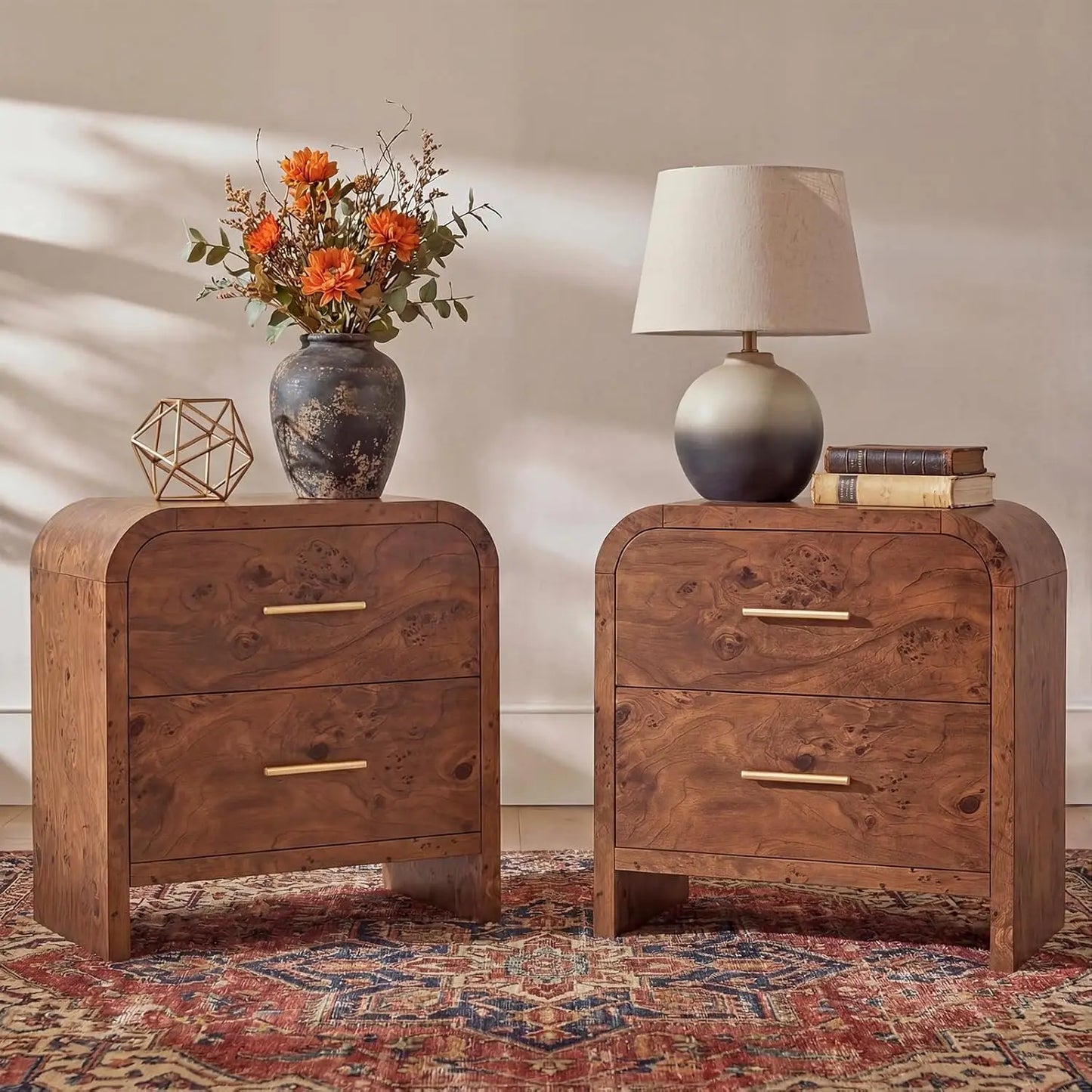 Nightstand Set of 2 Modern Minimalist Two Drawer Bedside Tables