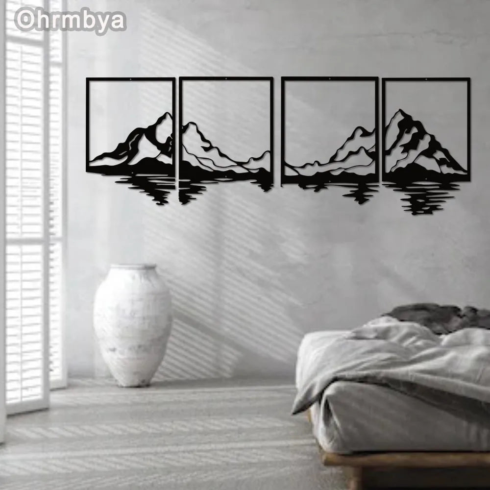 Metal Mountain Landscape Wall Art Set For Home Interior Decor