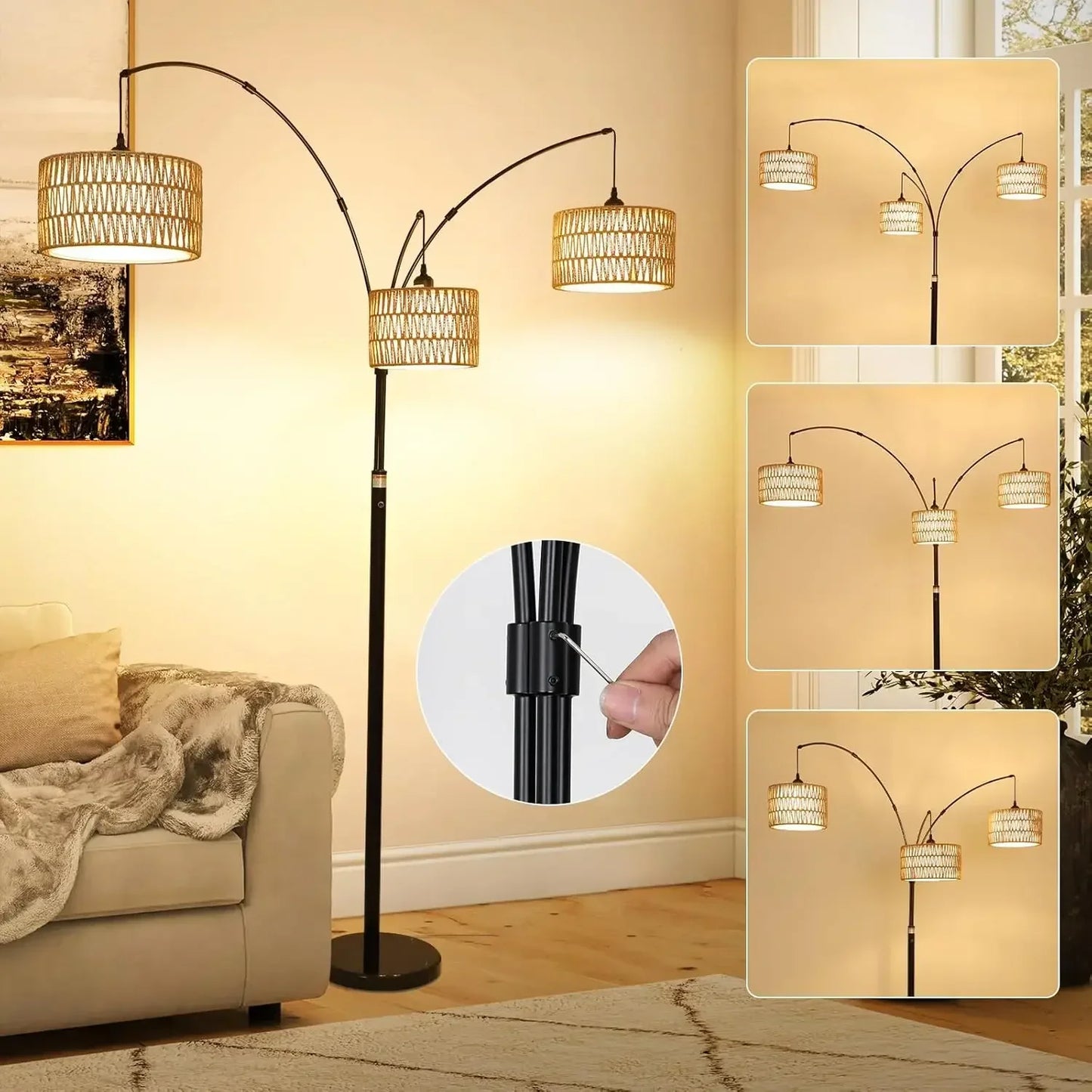 Arc Floor Lamp Boho Industrial Style For Living Room Office