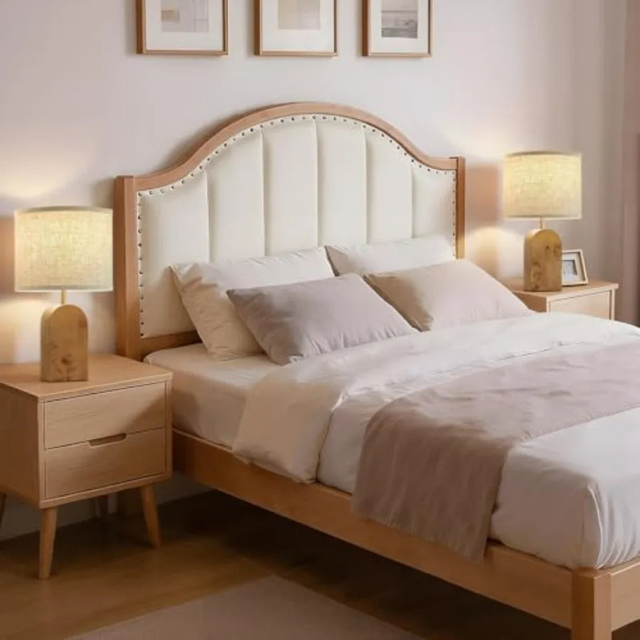 Solar Powered Wooden Bedside Table Lamps Set With Adjustable Lighting