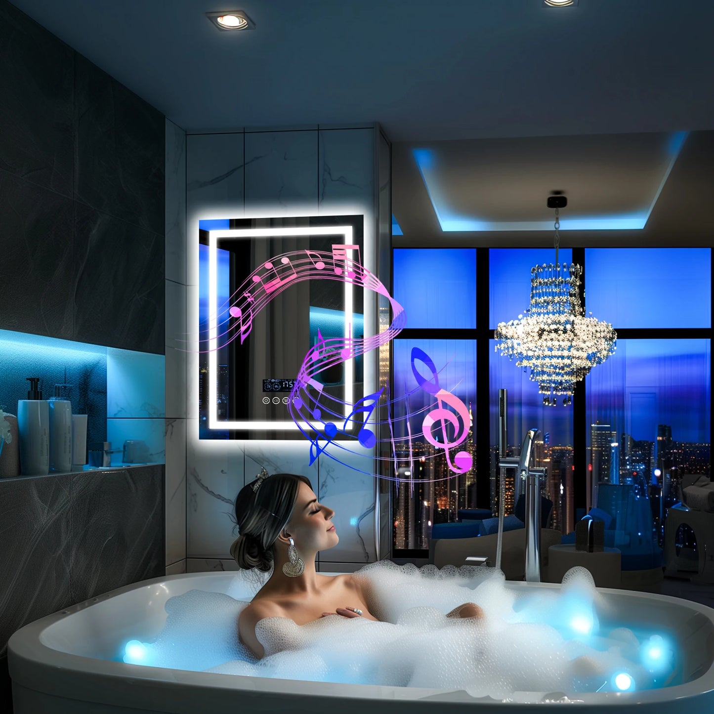 Wisfor LED Bathroom Mirror With Bluetooth Speaker AntiFog 3 Lights