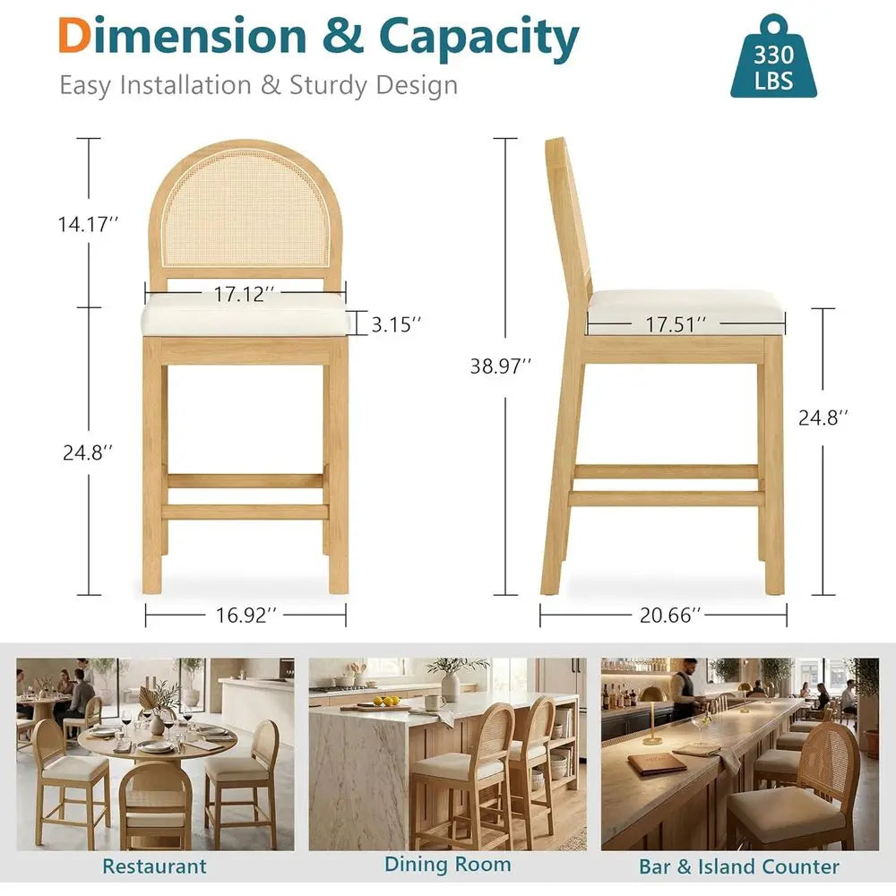 Counter-Height Rattan Bar Stools with Woven Back
